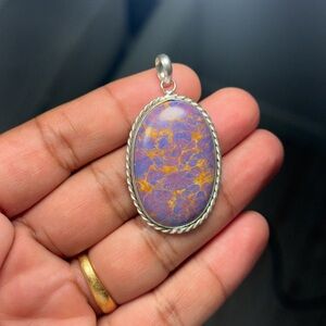 Natural Purple Stone Silver Plated Pendant